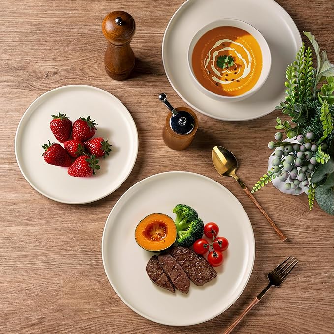 AmorArc Ceramic Dinnerware Sets Wavy Rim Stoneware Plates and Bowls SetsDishwasher &amp Microwave &amp Oven Safe Dishes set Service for 6 (18pc)