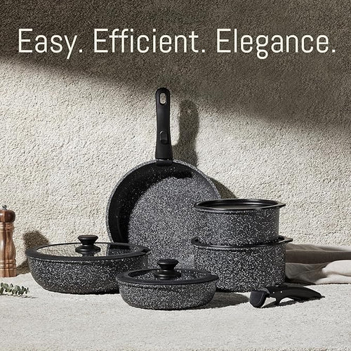 11Pcs Pots And Pans Set Non Stick Cookware Sets with Detachable Handle Nonstick RV Kitchen Cooking Set Removable Handles Oven Safe Induction Fast Stackable