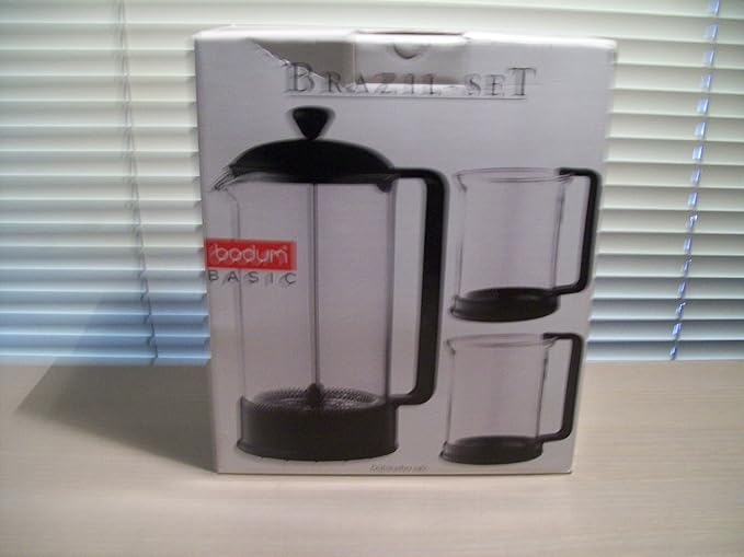 Bodum Basic Brazil-Set Coffee Maker and 2 Coffee Mugs: 3 Piece Set (WHITE)
