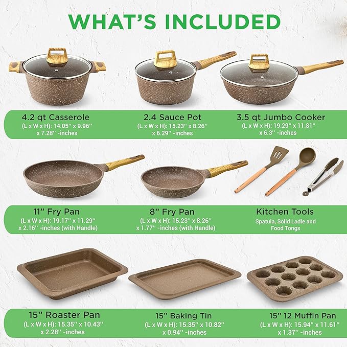 NutriChef 22‑Piece Non‑Stick Ceramic Pots and Pans Set – For All Cooktops Including Induction – PTFE &amp PFAS Free Includes Bakeware &amp Utensils
