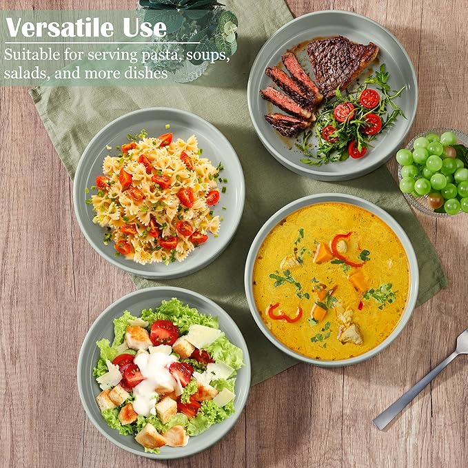 E-far Stoneware Dinnerware Sets with Pasta Bowls Set of 4 Bundle 12PCS Plates and Bowls Dish 35oz Ceramic Large Salad Bowl Plates for Serving Soup Dinner Microwave &amp Dishwasher Safe Speckled G