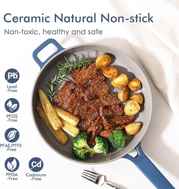 SENSARTE Ceramic Cookware Sets Pots and Pans Set Non stick 14-Piece Induction Cookware 14 Pcs Nonstick Kitchen Cooking Set w/Frying Pans Set Saucepans Set