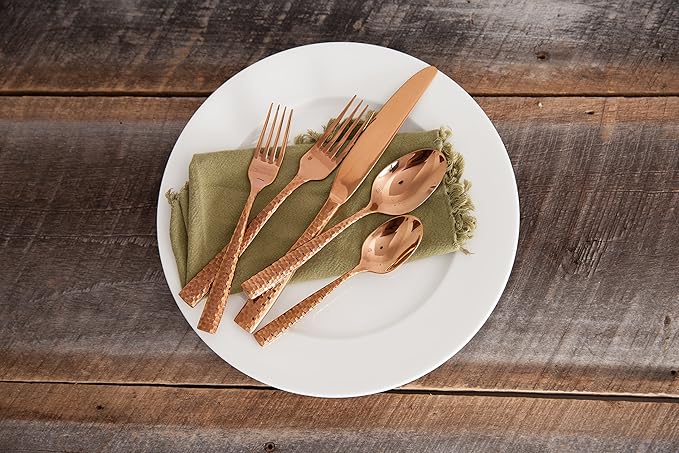 Fortessa Lucca Faceted 18/10 Stainless Steel Flatware 20 Piece Place Setting Service for 4 Rose Gold