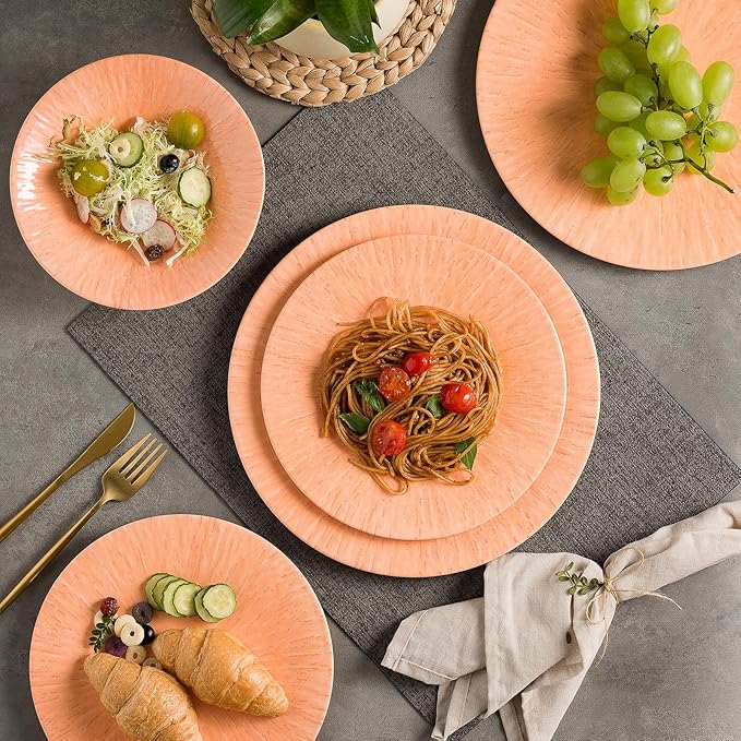 MissYIP 12 Pcs Dinner Set - Unbreakable Dishwasher Safe Plates &amp Bowls - Ideal for Parties &amp Camping (Orange)