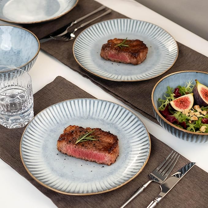 Reactive Glaze Stoneware Dinnerware Set Service for 2 8 Piece Ceramic Plates and Bowls with Deep Pasta Bowls Chip Resistant Microwave &amp Dishwasher Safe