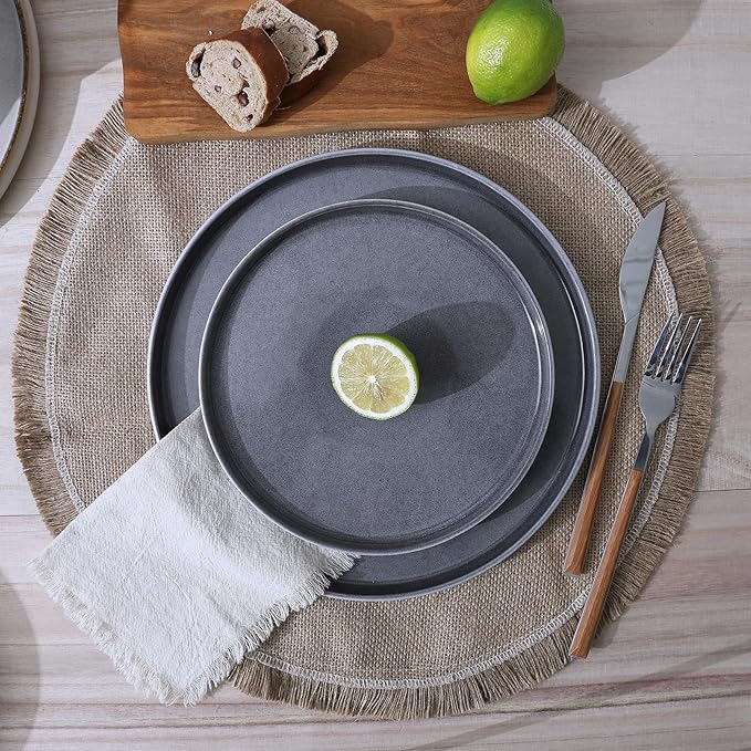 Famiware Annecy Dinner Plates and Bowls Sets Stoneware Dinnerware Sets Dishes Set for 6 18 Pieces Handmade Dishware Set - Microwave &amp Dishwasher Safe Double Reactive Glaze Tableware Misty-Blu