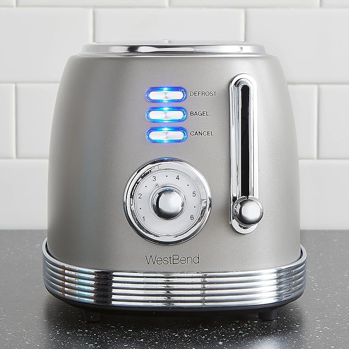 West Bend Toaster 2 Slice Retro-Styled Stainless Steel with 4 Functions and 6 Shade Settings 850-Watts Gray