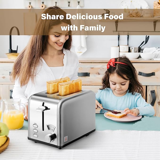 YSSOA 2-Slice Toaster with Extra Wide Slot &amp Removable Crumb Tray 5 Browning Setting and 3 Function: Bagel/Defrost/Cancel Retro Stainless-Steel Style for Bread &amp Waffle Silver