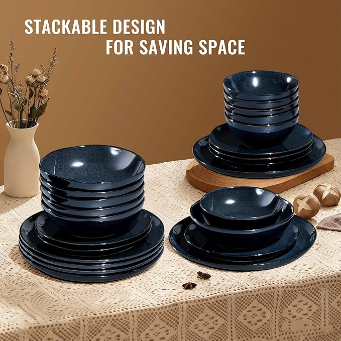 Herogo Stoneware Dinnerware Sets for 6 24 Piece Ceramic Dinner Dishes Set Irregular Handmade Plates and Bowls Dishware Crack and Scratch Resistant Starry Blue