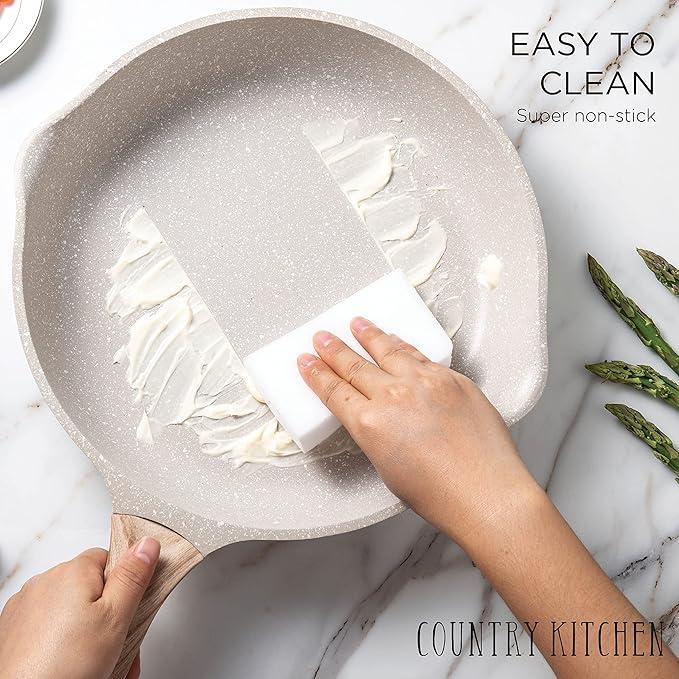 Country Kitchen Non-Stick Cast Aluminum Cookware Set - Durable Kitchen Cookware for Everyday Cooking Cream 15 Pc.