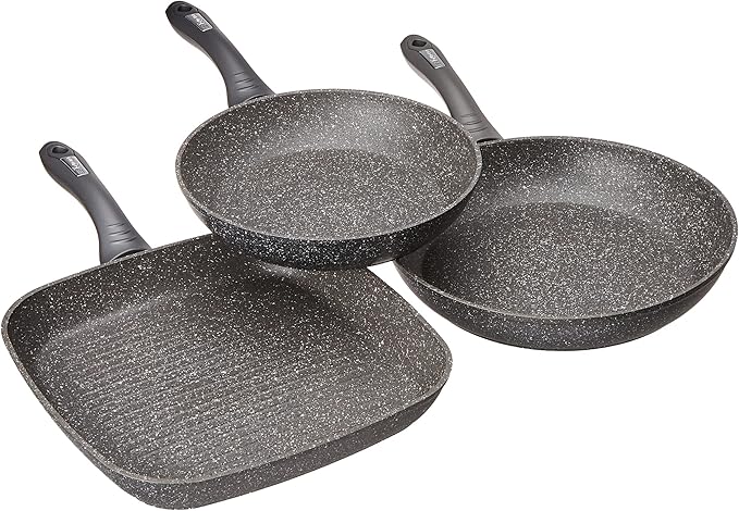 Tognana Mythos Cookware and Pan Set with 3 Saucepans 2 Pans 1 Grill 3 Lids 9 Pieces Aluminium Grey