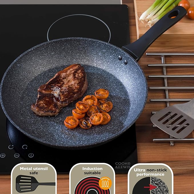 Salter COMBO-3692 Megastone Frying Pan Set - 24/28 cm Non-Stick Fry Pans Induction Frying Pan 2 Piece Set Omelette Pan Dishwasher &amp Metal Utensil Safe PFOA Free Aluminium Soft-Touch Handles