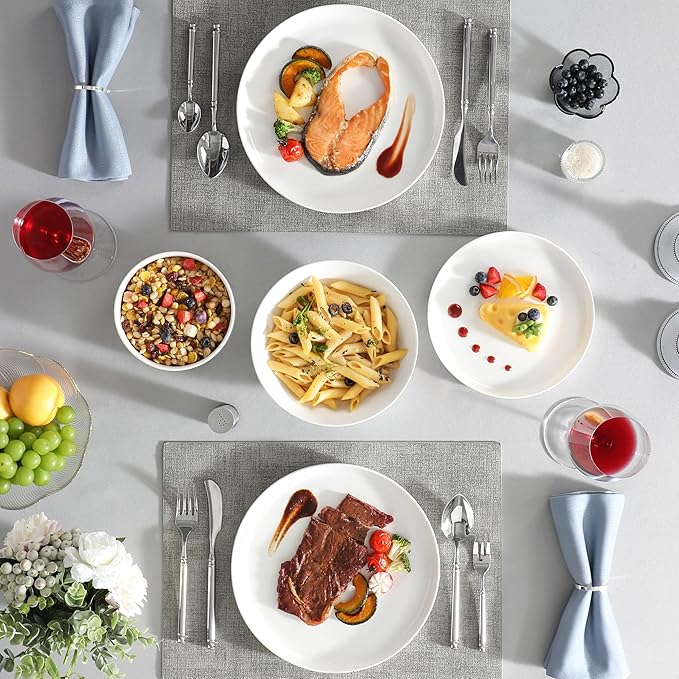 MALACASA Plates and Bowls Sets 24 Pieces Modern Porcelain Dinnerware Set for 6 Ceramic Dishware Dishes White Kitchen Dinner Dining Ware Set Microwave and Dishwasher Safe Series LUNA