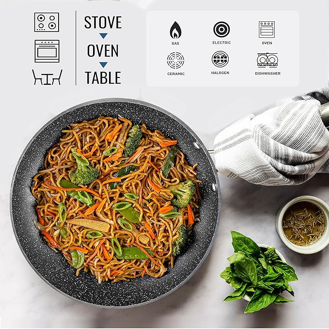 Granitestone 20-Piece Nonstick Pots and Pans Set with Bakeware &amp Steamer Diamond-Reinforced Cookware Set Deep Frying Pan Non-Toxic PFOA PFOS Free Metal Utensil Safe Dishwasher &amp Oven Safe
