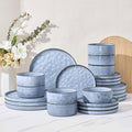 Herogo 24 Pieces Dinner Plates and Bowls Sets for 8 Stoneware Dinnerware Sets for Kitchen Dining Reactive Glaze Dishwasher &amp Microwave Safe Haze Blue