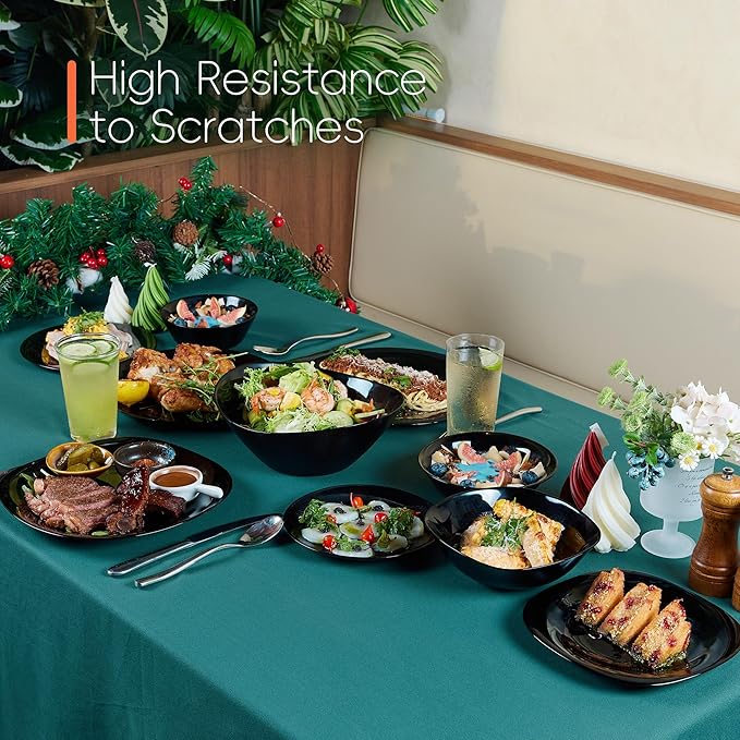 Square Dinnerware Sets for 4 12 Pieces Opal Glass Plates and Bowls Set Dishwasher and Microwave Safe Dish Dinning Ware Set Chip and Scratch Resistant Dishware Sets Black