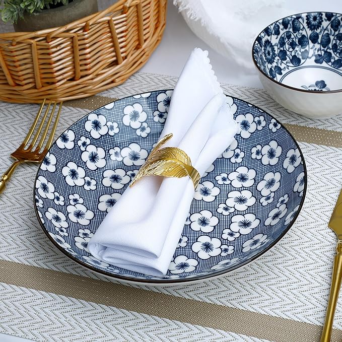 Ceramic Dinnerware Set 10-Piece Hand-painted cherry blossom Plates and Bowls Microwave &amp Dishwasher Safe Gift Ready Packaging