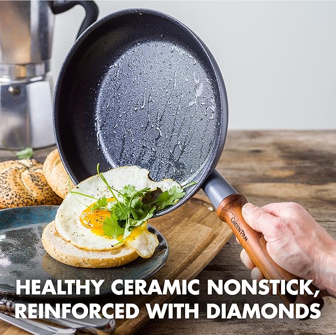 GreenPan Mayflower Pro Hard Anodized Healthy Ceramic Nonstick 9 Piece Cookware Pots and Pans Set Vintage Wood Handle PFAS-Free Induction Suitable Charcoal Gray