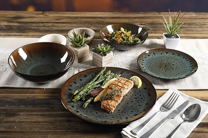 Gibson Elite Kyoto Double Bowl Dinnerware Set Service for 4 (16pcs) Teal