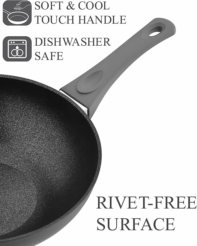 Saflon Titanium Nonstick 5 Piece Wok and Fry Pan Set 4mm Forged Aluminum with PFOA Free Scratch-Resistant Coating from England Dishwasher Safe