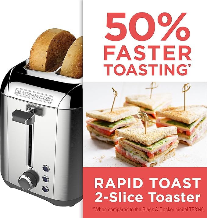 BLACK+DECKER 2-Slice Toaster Rapid Toast Stainless Steel TR3500SD