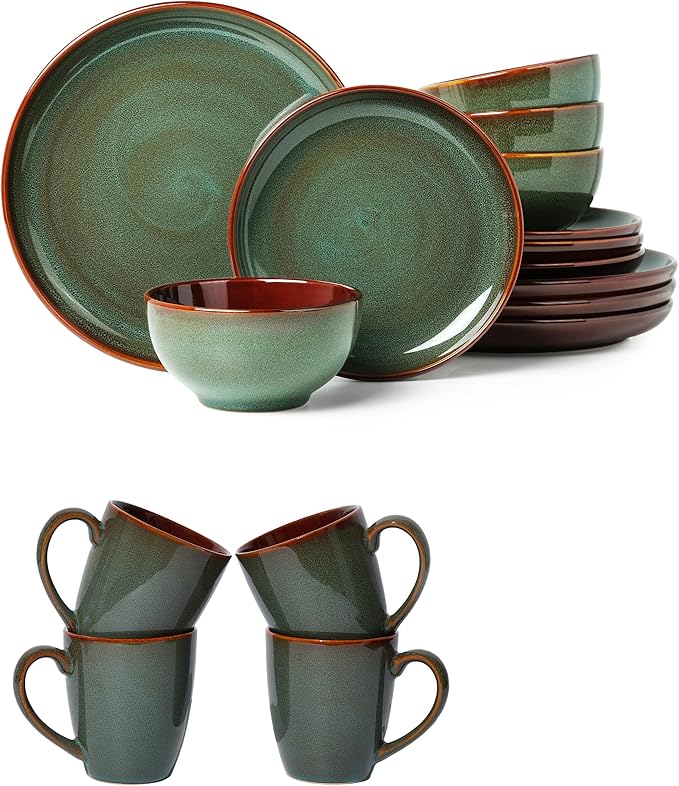 16 Pieces Dinnerware Sets with Mugs Sage Green