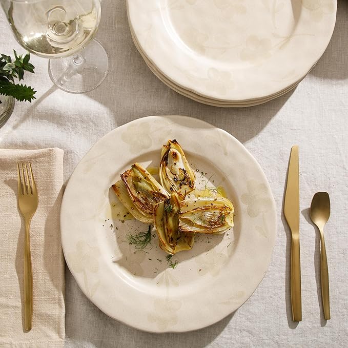 Bloomhouse - 2 Time Oprah's Favorite Things - Made in Portugal Hand Painted 10.8 Inch Dinner Plates Set of 4 - Porto Petals Floral Dish Set - Lilly Cream