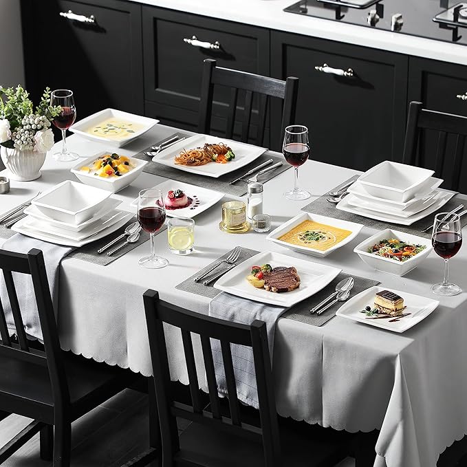 MALACASA Plates and Bowls Sets Square Dinnerware Sets for 6 (30pcs) Series Blance
