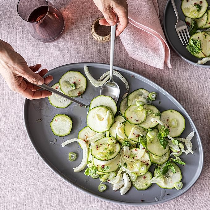 over&ampback Stackable Stoneware Serving Platter - Elegant 1-Piece Oval Serving Platter to Complete Your Kitchen Set - Perfect for Appetizers Desserts and More - 16 L x 11 W - Semi-Matte Charcoal