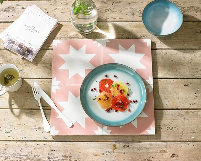 Denby - Azure Haze Blue Coupe Small Plates Set of 4 - Stoneware Ceramic Plates for Everyday Use - Dishwasher Oven Microwave and Freezer Safe - Blue White Reactive Gradient Glaze - Chip Resistant