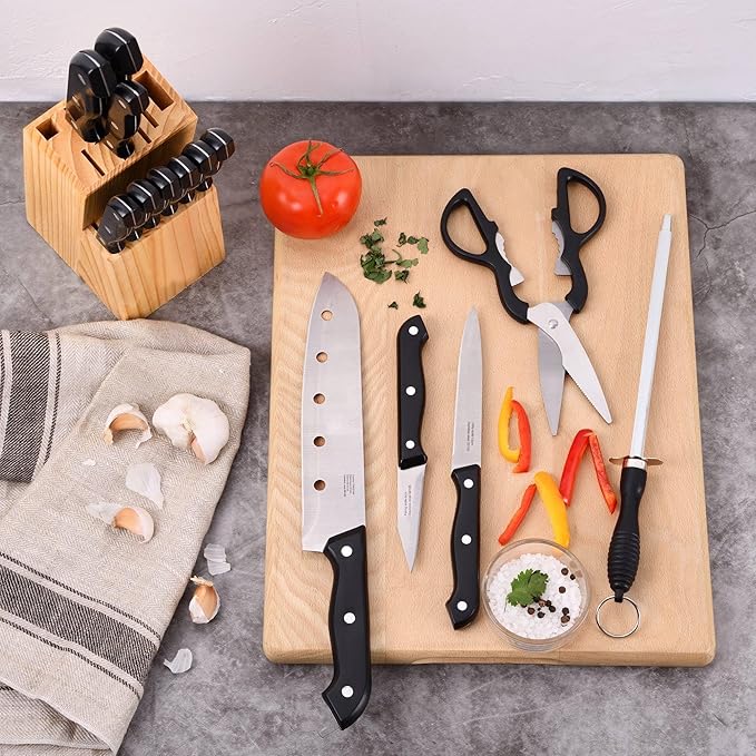 San Ignacio Set of 3 Frying Pans Ø16Ø20Ø24cm + 15Pc Stainless Steel Knife Set with Tacoma