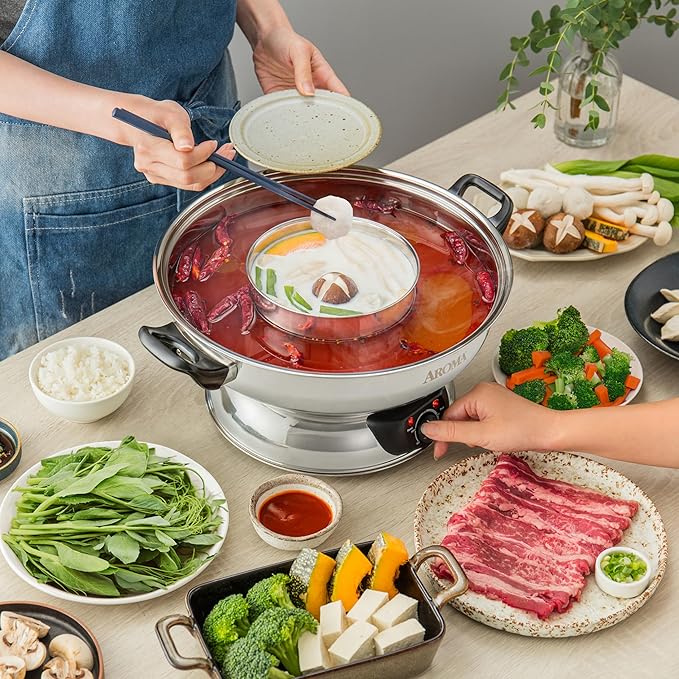 Aroma Stainless Steel Hot Pot Silver (ASP-600) 5 quart