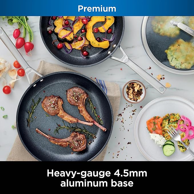 Ninja C39600 Foodi NeverStick Premium Hard-Anodized 13-Piece Cookware Set Guaranteed to Never Stick Nonstick Durable Oven Safe to 500°F Grey