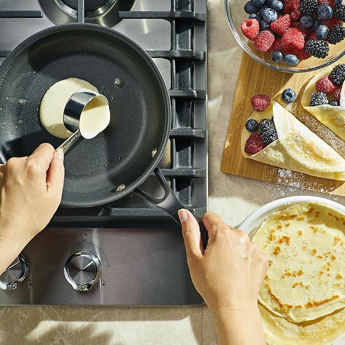 KitchenAid 5-Ply Clad Stainless Steel and Nonstick Induction Frying Pans/Skillet Set 8.25 Inch and 12.25 Inch - Polished Stainless Steel