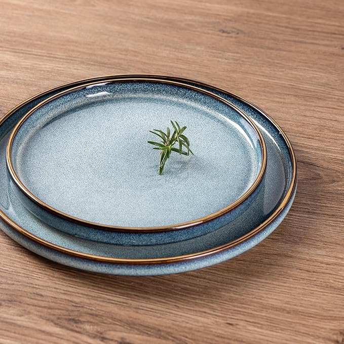 GBHOME Ceramic Dinnerware Sets for 4 12 Pieces Stoneware Plates and Bowls Sets Reactive Glaze Dishes -Scratch Resistant Dishwasher&ampMicrowave Safe