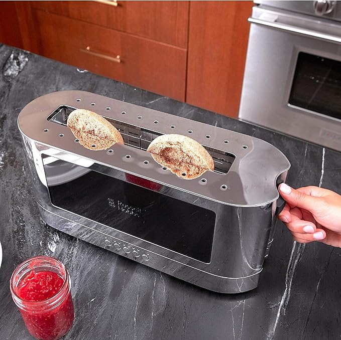 Russell Hobbs TRL9300BKR 2-Slice Glass Accent Long Toaster Black &amp Silver