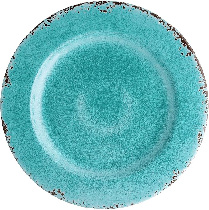UPware 12 Piece Crackle Melamine Dinnerware Sets Outdoor Dishes Set Plates and Bowls Sets Service for 4 Turquoise