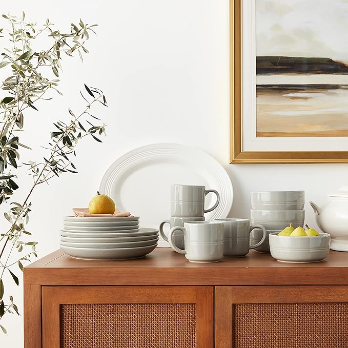 DINNERSET 16PCS GREY STONEWARE RIDGE