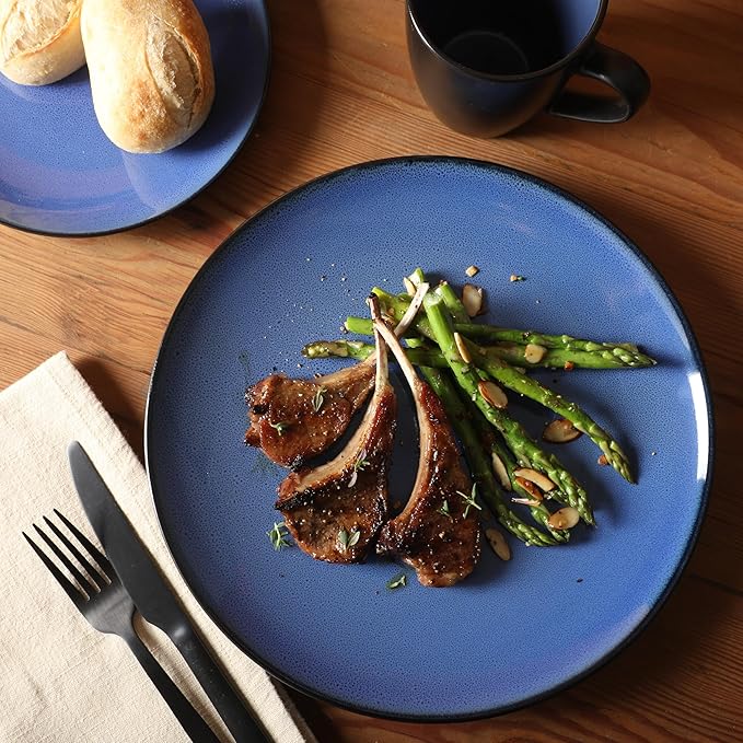 Gibson Elite Soho Lounge Round Reactive Glaze Stoneware Dinnerware Set Service for 4 (16pc) Blue Soho Round.