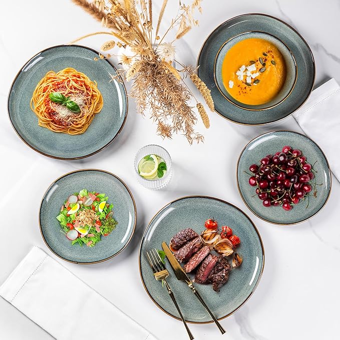 AmorArc Ceramic Dinnerware SetsHandmade Reactive Glaze Stoneware Plates and Bowls SetsHighly Scratch Resistant | Dishwasher &amp Microwave Safe Dishes SetService for 4 (12pc)
