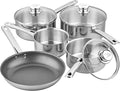 Tala Performance 5 Pc Stainless Steel Cookware Set containing Saucepans Glass lids 16 18 and 20cm. 14cm Milk pan 24cm Non-Stick Fry Pan 5 Pc Set Polished Mirror Shine Finish