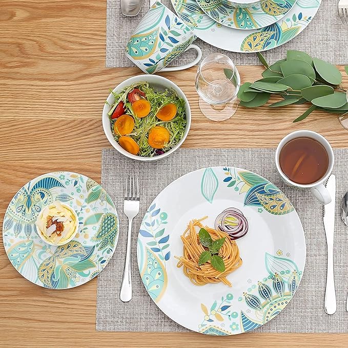 Porcelain Dinnerware Sets Plates and Bowls Sets 32-Piece Porcelain Ceramic Tableware Dinner Set with Dinner Plate Dessert Plate Cereal Bow
