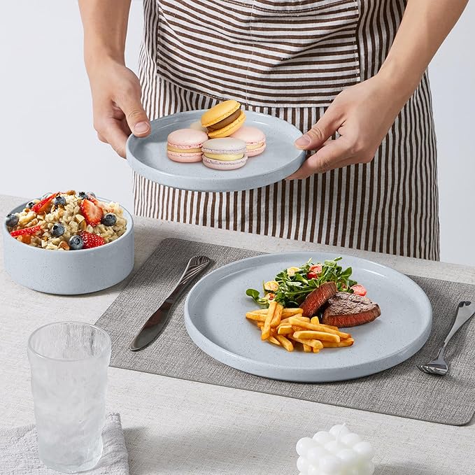 E-far Dinnerware Sets for 8 24-Piece Stoneware Plates and Bowls Dish Set Modern Kitchen Dinning Dishware Chip and Scratch Resistant Microwave &amp Dishwasher Safe Speckled Gray