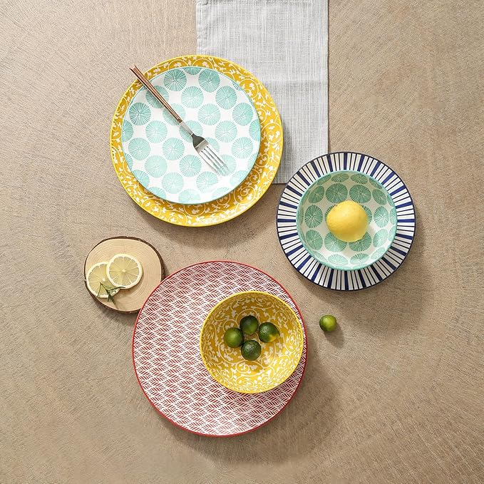 Selamica Ceramic Dinnerware Set 16 Pieces + 5 Oz Espresso Cups Set of 4 Assorted Colors