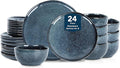 Stone Lain Mirella 24-Piece Stoneware Dinnerware Set Service for 8 – Reactive Glaze Deep Blue – Includes Dinner Plates Salad Plates and Bowls – Modern Organic Design
