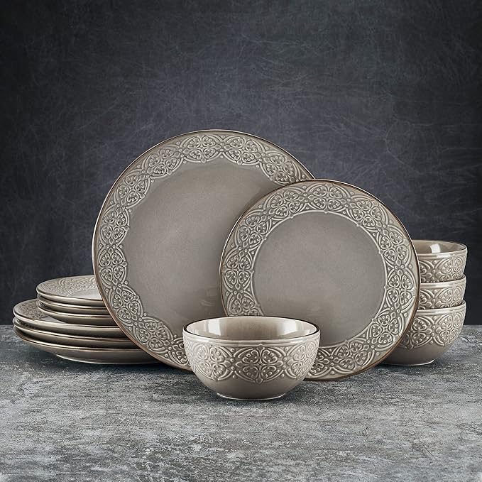 Pfaltzgraff Emma 12 Piece Dinnerware Set Service For 4 Gray