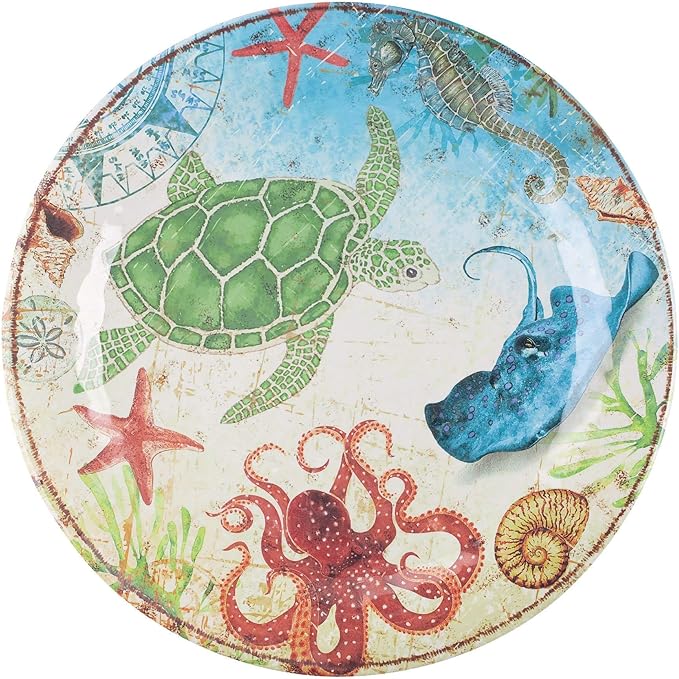 UPware 16 Piece Sea Turtle Melamine Dinnerware Sets Outdoor Dishes Set Plates and Bowls Sets Service for 4 Multicolor