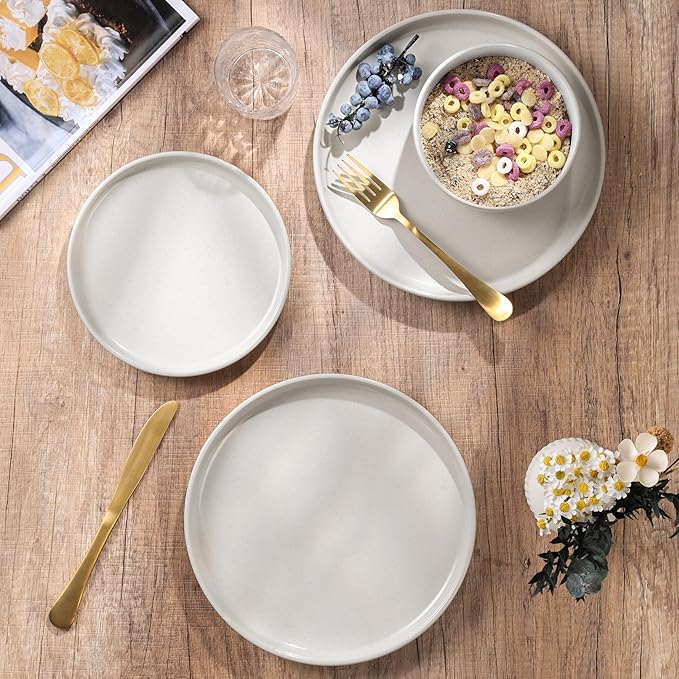 HaWare Dinnerware Sets 24-Piece Stoneware Plates and Bowls Set for 6 Ceramic Dish Set for Home Restaurant Chip and Scratch Resistant Microwave and Dishwasher Safe Speckled Milky White