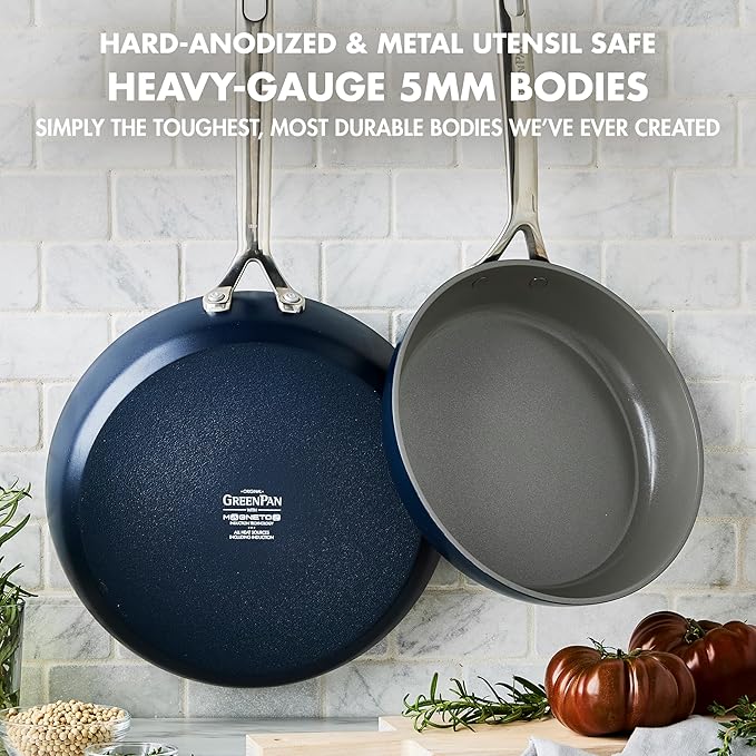 GreenPan GP5 Hard Anodized Healthy Ceramic Nonstick 9.5” and 11” Frying Pan Skillet Set 8-in-1 Programmable 6QT Electric Slow Cooker 5-Piece Cooking Utensil Set PFAS &amp PFOA-Free Blue
