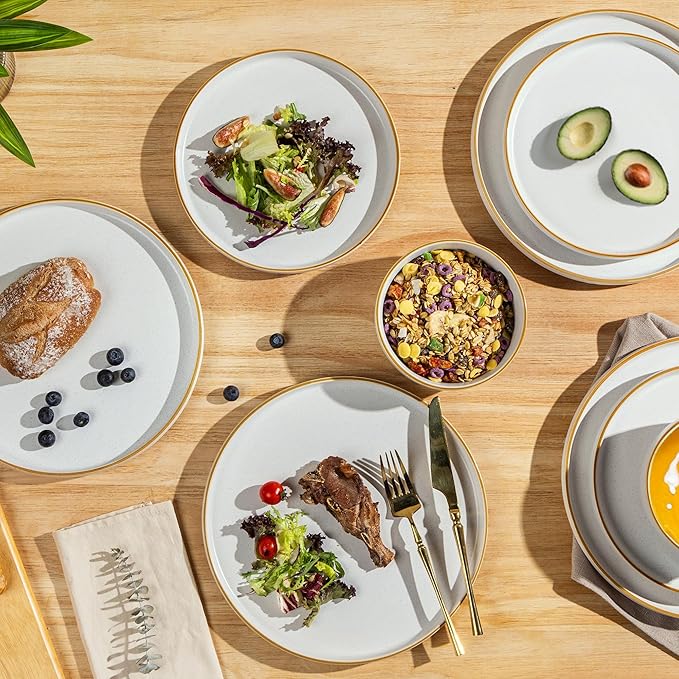 AmorArc Stoneware Dinnerware Sets for 4Reactive Ceramic Plates and Bowls SetHighly Chip and Crack Resistant | Dishwasher &amp Microwave Safe | Round Dishes Set Service for 4 (12pc)